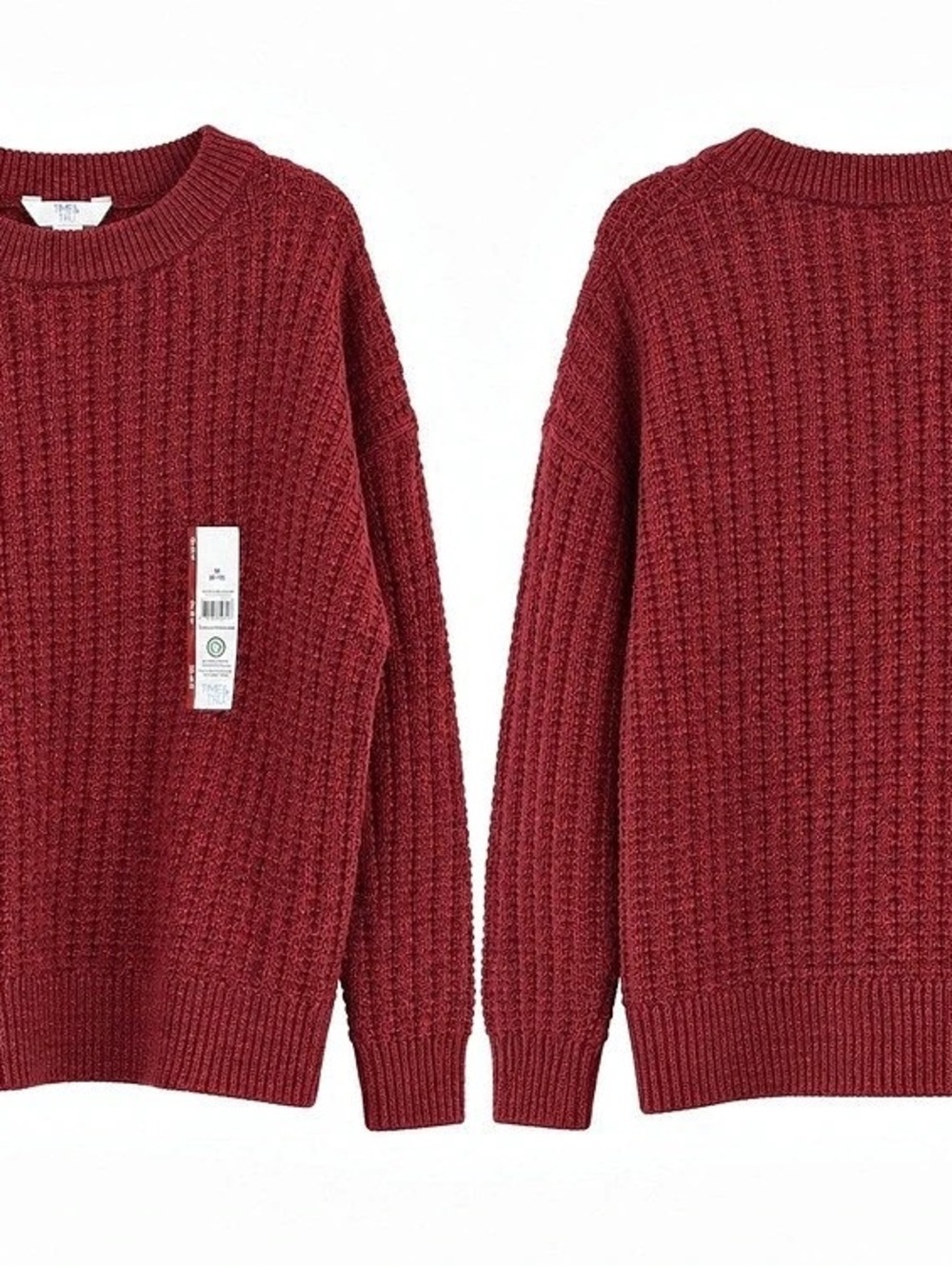 Time and Tru Women's Textured Pullover Waffle-Knit Sweater Textured Waffle-Knit